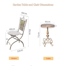 Retro Wrought Iron Side Table Set, Bistro Coffee Table, Antique Coffee Table w/Stool, Round Metal Plant Stand, for Indoor & Outdoor Patio Garden Backyard Lawn Poolside