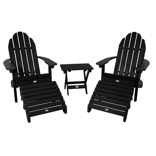 Elk Outdoors 2 Essential Adirondack Chairs with 1 Essential Folding Side Table & 2 Essential Folding Ottomans, Abyss