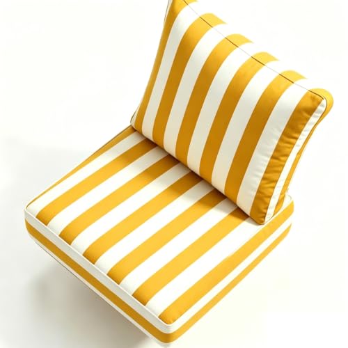 Cafusedd Lawn and Garden Patio Cushions Striped 21×21, Fixed Straps Fade-Resistant Patio Cushion, Outdoor Chair Cushions for Kitchen, Bar Indoor and Outdoor(Yellow,21x21''/6-Set)