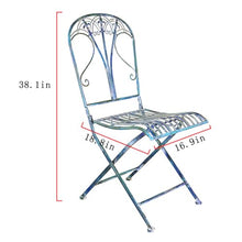 FENOKD Old Tables and Chairs Suitable for Outdoor Courtyards Foldable Table and Chair Set Coffee Table Iron Art Home and Garden Decoration 27.5 Inches Blue (Two Chairs)