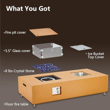 56" Orange Propane Fire Pit Table with 13" Ice Bucket, 50,000 BTU Outdoor Fire Table – Includes Wind Guard, Fire Glass Beads, CSA Certified for Patio, Garden, Poolside