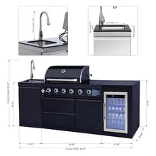 Outdoor Kitchen Island with Built in Grill, 4 Burner 71500 BTU Stainless Steel Gas Barbecue Island, Patio Cooking Station with Refrigerator & Sink, Built In Grill Island for Backyard (Black)
