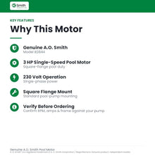A.O. Smith B2844 3HP 230V Single-Speed Square Flange Pool Motor
