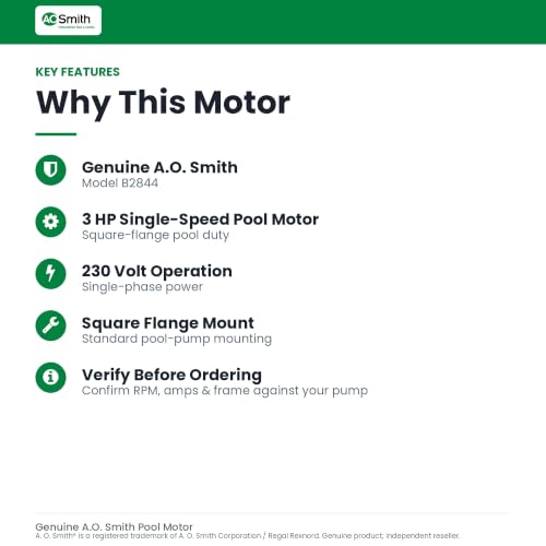 A.O. Smith B2844 3HP 230V Single-Speed Square Flange Pool Motor