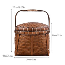 FENOKD Picnic Basket Bamboo Woven Retro Portable Basket Handmade Tea Set Storage Organizer Household Picnic Box for Snacks Desserts Cookies Outdoor Camping，