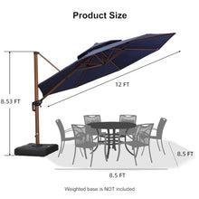 OROTLECT 12 FT Round Wood Pattern Cantilever Umbrella,Navy