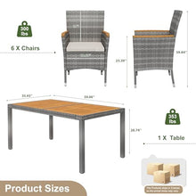 Devoko 7 PCS Acacia Wood Patio Dining Set, Gray Rattan