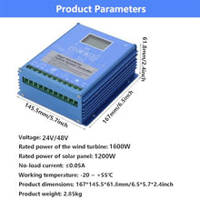 forplubossmmp Wind & Solar Hybrid Charge Controller 1600W Solar Controller 1200W, Wind Turbine Auto Regulator Wind Generator Controller with Function Keys, Renewable Energy Controllers 24V 48V