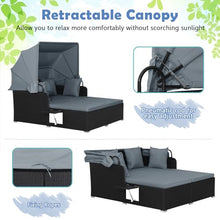 Salches Outdoor Rattan Daybed with Retractable Canopy, High-Resilient Soft Cushions, Foldable Side Trays, Outdoor Bed Loveseat for Garden, Backyard, Porch (Gray)