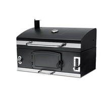 Built-in Charcoal BBQ Grill with Thermometer, 6-Level Adjustable Tray, Cast Iron Grates, Front Charcoal Door, 4-Layer Coated Steel, 74×42cm Cooking Area for Outdoor Patio Use