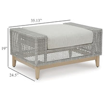 Benzara Yami Outdoor Ottoman, 35 Inch, Gray Woven Resin Wicker, Cushioned Seat