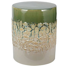 Ceramic Drum Table,Ceramic Drum Stool,Decorative Ceramic Garden Stool, Glazed Gradient Color Embossed Fish Shoe Changing Stool Drum Stool, Suitable for Outdoor Garden,(Gradient Green)