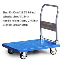 QTBH Flatbed cart Folding Platform Truck Foldable Push Cart Thickened Plastic Deck Metal Handle and Silent Wheels 360 Degree Moving for Indoor Outdoor Hand Platform Truck Foldable Push Hand Cart