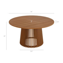 Modway Lane 55 Inch Teak Wood Outdoor Round Dining Table for 6 in Natural – Slatted Patio Table with Umbrella Hole and Pedestal Base for Patio, Balcony, Deck, Backyard, Terrace Or Sunroom