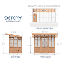 Backyard Discovery Poppy 9' x 6' Cedar Wood and Polycarbonate Walk-in Greenhouse Kit with Exhaust Fan, Windows, Hose Hook-Ups, PowerPort, Staging Shelves, Plant Hooks for Year-Round Outdoor Gardening