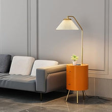 ZHONGCHENGWU Floor Lamp Modern Round LED Nightstand with Charging Station & 3-Color Bulb, 2 Wood Drawers(White)