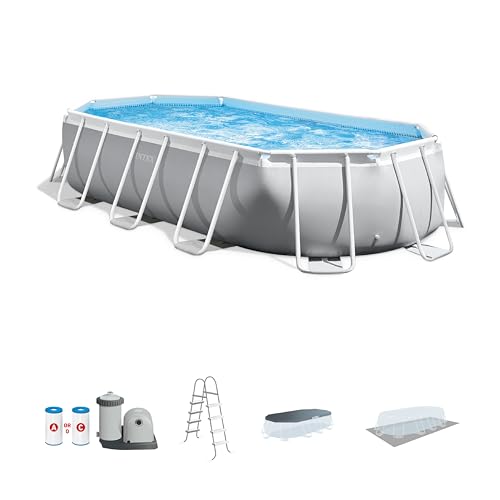 INTEX Above Ground Swimming Pool Set, Prism Frame 16.6ft x 9ft x 48in with Pump & Ladder