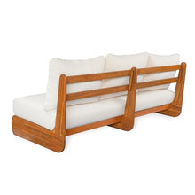 Christopher Knight Home Poppy Acacia Wood Outdoor 3 Seater Sofa with Cushion, Wooden Patio Sofa Couch with Cushion, Comfy Armless Cloud Sofa Couch, Patio Furniture Sofa Set, Teak+Beige