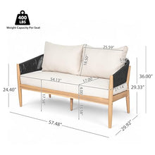 Christopher Knight Home Katarina Patio Acacia Wood Loveseat Furniture, Outdoor Loveseat Sofa with Comfy Fabric Cushions, 2-Seater Sofa with Handwoven Rope Backrest for Garden/Backyard, Black+Beige