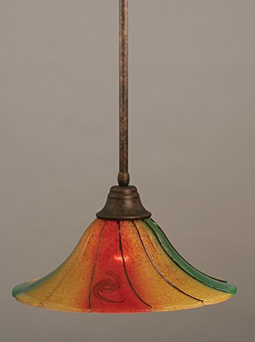 Toltech Lighting 26-BRZ-767 16-Inch Stem Pendant Light Bronze Finish with Mardi Gras Glass Shade