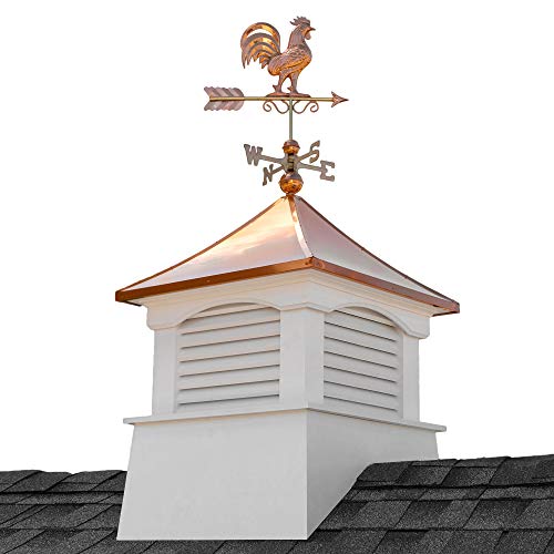 Good Directions 26" Square Coventry Vinyl Cupola with Rooster Weathervane White