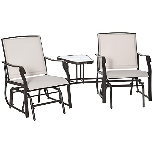 Patio Glider Chair with Table Set, 2-Seat Double Rocking Swing Loveseat, Breathable Sling Fabric for Outdoor Garden, Backyard, Porch
