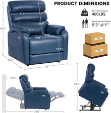 HTERWQEA Wide Lay Flat Power Lift Recliner with Heat, Massage & USB