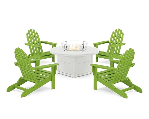 Polywood® Classic Folding Adirondack 6-Piece Conversation Set with Fire Pit Table (Lime)