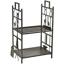 GFAZXDS Bronze Elk Fireplace Log Wood Rack 20 X13x30 Inch with 4 Pcs Tools,Wrought Iron 2 Tier Heavy Duty Firewood Holders for Indoor/Outdoor/Stove