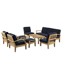 Modway Marina Premium Grade A Teak Wood 10-Piece Outdoor Patio Furniture Set in Natural Navy