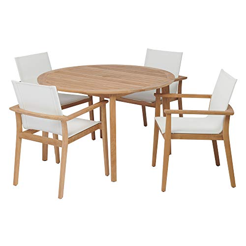 POVL Outdoor Menlo Small Round Teak Dining Set with Sling Armchairs (Winter)