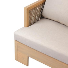 Outdoor Patio Sofa, 3-Seat Acacia Wood and All-Weather Wicker Modern Couch