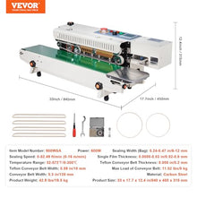 VEVOR Continuous Bag Band Sealing Machine 0.24-0.47 in Seal Width White