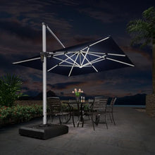 11FT Double Top Square Deluxe Lighted Cantilever Umbrella With Base,Navy