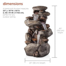 Alpine Corporation | 40" 4-Tier Rock Floor Fountain with Cascading Water & White LED Lights, Tranquil Outdoor Water Feature for Garden, Patio, Yard & Deck, Light Gray