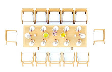 TeakStation 12 Seater Grade-A Teak Wood 13 Pc Dining Set: 118" Double Extension Mas Rectangle Trestle Leg Table and 12 Vellore Stacking Arm Chairs #31VL2512
