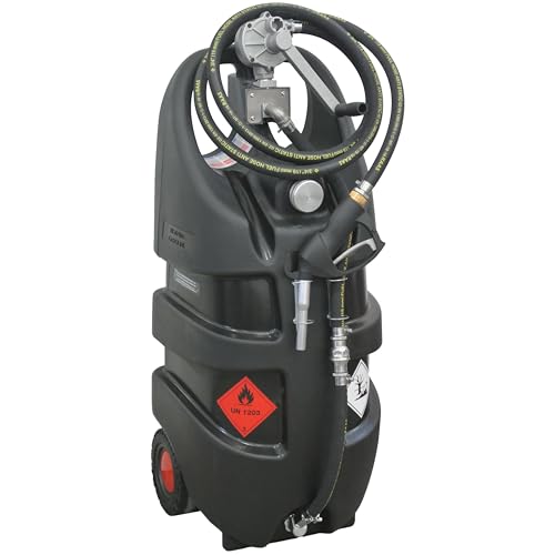 AM-TANK 29 Gallon Gasoline Fuel Tank Caddy, Portable On-Wheels, Manual Rotary Hand Pump, 10 ft Antistatic Hose, Manual Nozzle Made in Italy