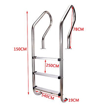 Swimming Pool handrails, Stainless Steel Swimming Pool Entrance with 3 Steps, Grained Anti-Skid Pedals, Strong Load-Bearing, for Commercial and Private use 150cm