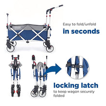 Creative Outdoor Push Pull Stroller Wagon for Kids,150lbs Weight Capacity, Collapsible Folding Cart with Canopy, Silver Series Plus, Beach, Park, Garden & Tailgate (Blue/Gray)