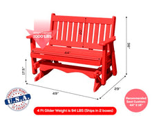 Amish Craftsmanship Made in USA 2-Person 4FT Plastic Poly Lumber Wood Glider Premium Colors HDPE with No wood fibers Memorial Patio Porch Glider Mission Series English design 1000 lbs Limit