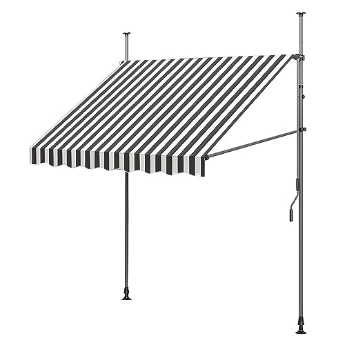 YUGXTH Manual Retractable Window Awning Canopy Cover with Handle, Adjustable Pergola Shade Cover with UV Protection, 100% Polyester Made Outdoor Canopy(Gray and White stripesA,3.5x1.2m)