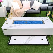 Crossview 62 Inch Rectangular Concrete Natural Gas Fire Pit Table in White By Lakeview Outdoor Designs