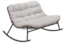 WEALTHOUSE Double Wide Rocking Loveseat Outdoor Egg Chair with Plush Dual Layer Cushions, PE Rattan Frame, 2 Person Rocker Lounge Seat for Patio Garden Balcony Backyard Porch Poolside Relaxation