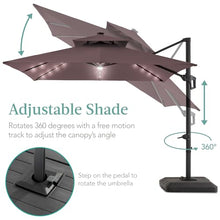 Best Choice Products 10x10ft Cantilever Patio Umbrella w/Base Included, Solar LED Lights 360 Rotation Large Offset Hanging Outdoor Shade for Deck Pool Backyard w/Stand – Deep Taupe