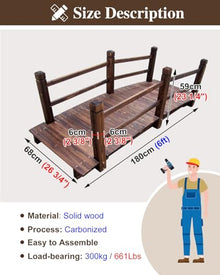ZIMGOD Outdoor Pond Bridge for Garden 1.4m 1.5m 1.8m, Small Garden Bridge to Walk on, Decorative Footbridge for Pathway Walkway, Backyard Pond Decorations(180cm (6ft))