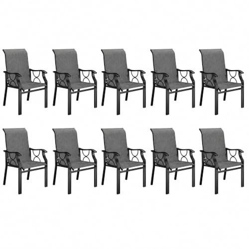 DWVO Patio Dining Chairs Set of 10, Outdoor Dining Chairs with High Back, Quick Dry Textilene Fabric, E-Coated Metal Frame, All Weather Patio Chairs for Backyard, Deck, Lawn, Garden, Grey
