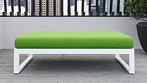 ZURI Modern Kore Outdoor Ottoman with Quick Drying Cushions and Aluminum Frame White/Lime