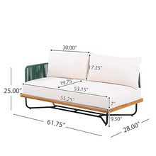 Christopher Knight Home Tracy 4 Seater Outdoor Sofa Set with Cushions, Acacia Wood Patio Lounge Sofa with Woven Rope Back, Spacious Seating Couch for Backyard Garden Porch, Beige+Green+Teak