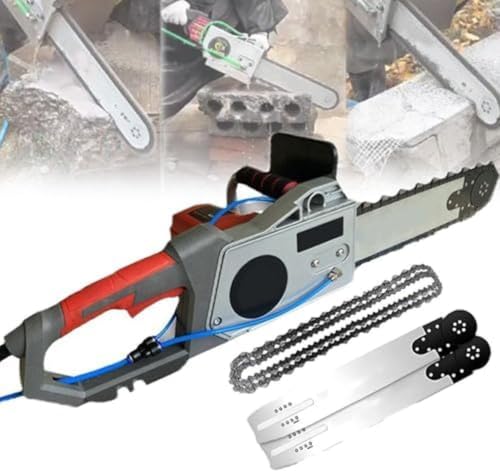 GEOTPVH Electric Cordless Brushless Chainsaw Kit with Water Fed Dust Control, 2 Guide Bars and Chains for Granite, Reinforced Concrete, Stone, Masonry Cutting, Depth35cm, Depth35cm