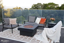 AMS Fireplace | Modeno Branford Package | Black Liquid Propane Gas Fire Pit Table for Outside Patio Bundle with Tank Cover, Wind Guard | Free Ice Bucket & Rubber Mat